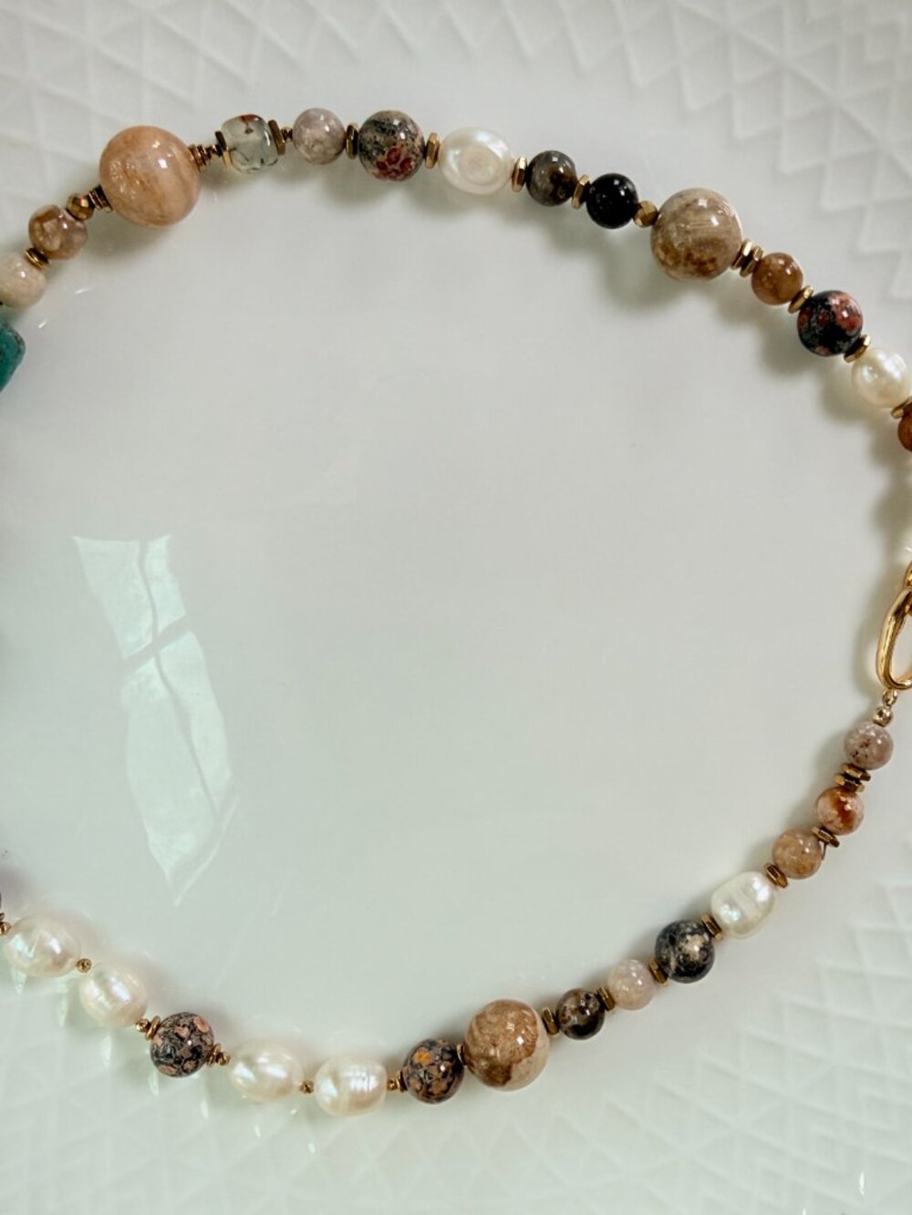 One of a Kind Turquoise Pearl Natural Stone Necklace - Picture 11 of 13